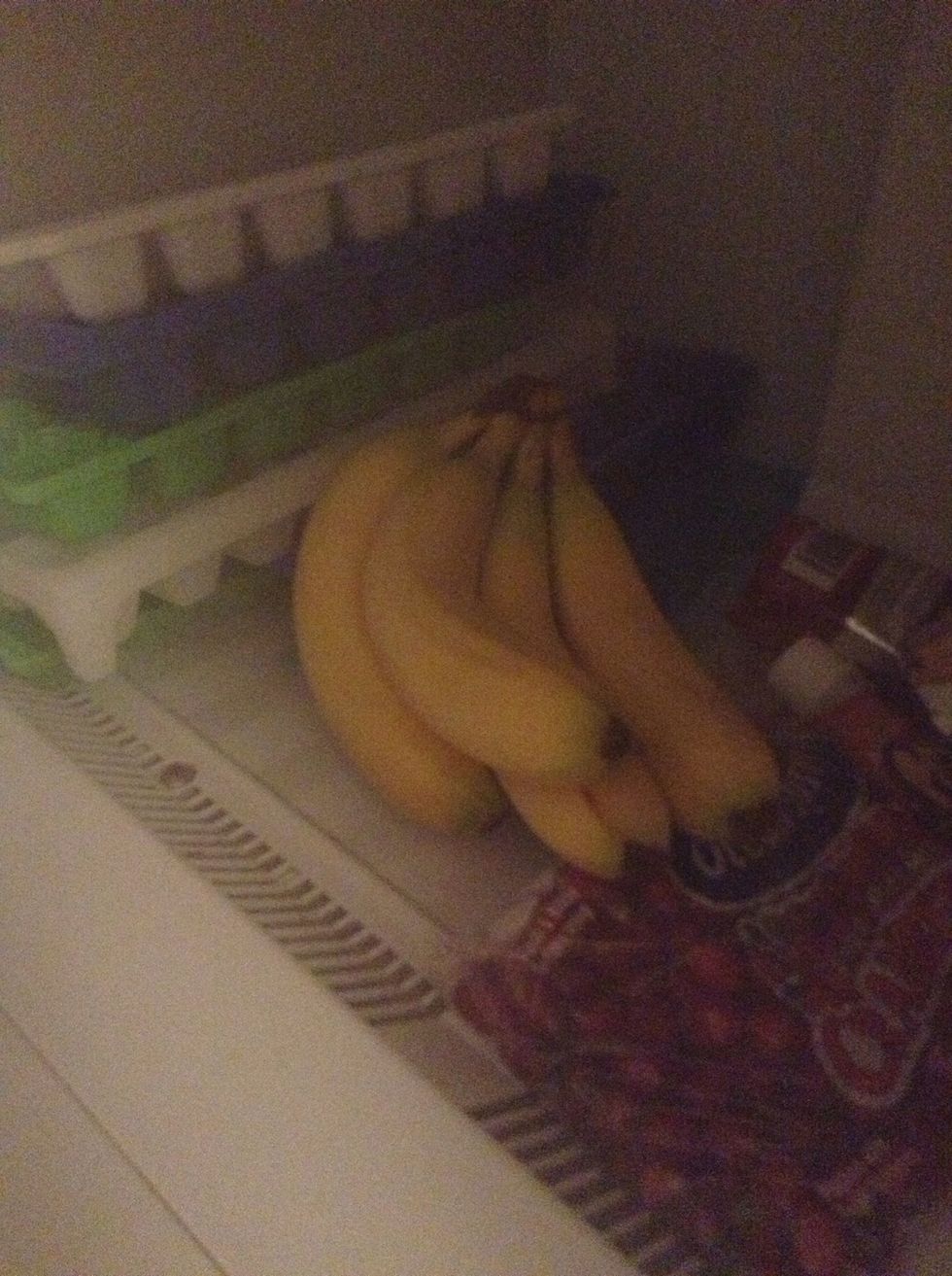 Put them in the freezer for at least 2 hours...you can either peel them and put them on a plate in the freezer or put them whole like I did...(yea I was a bit lazy lol)