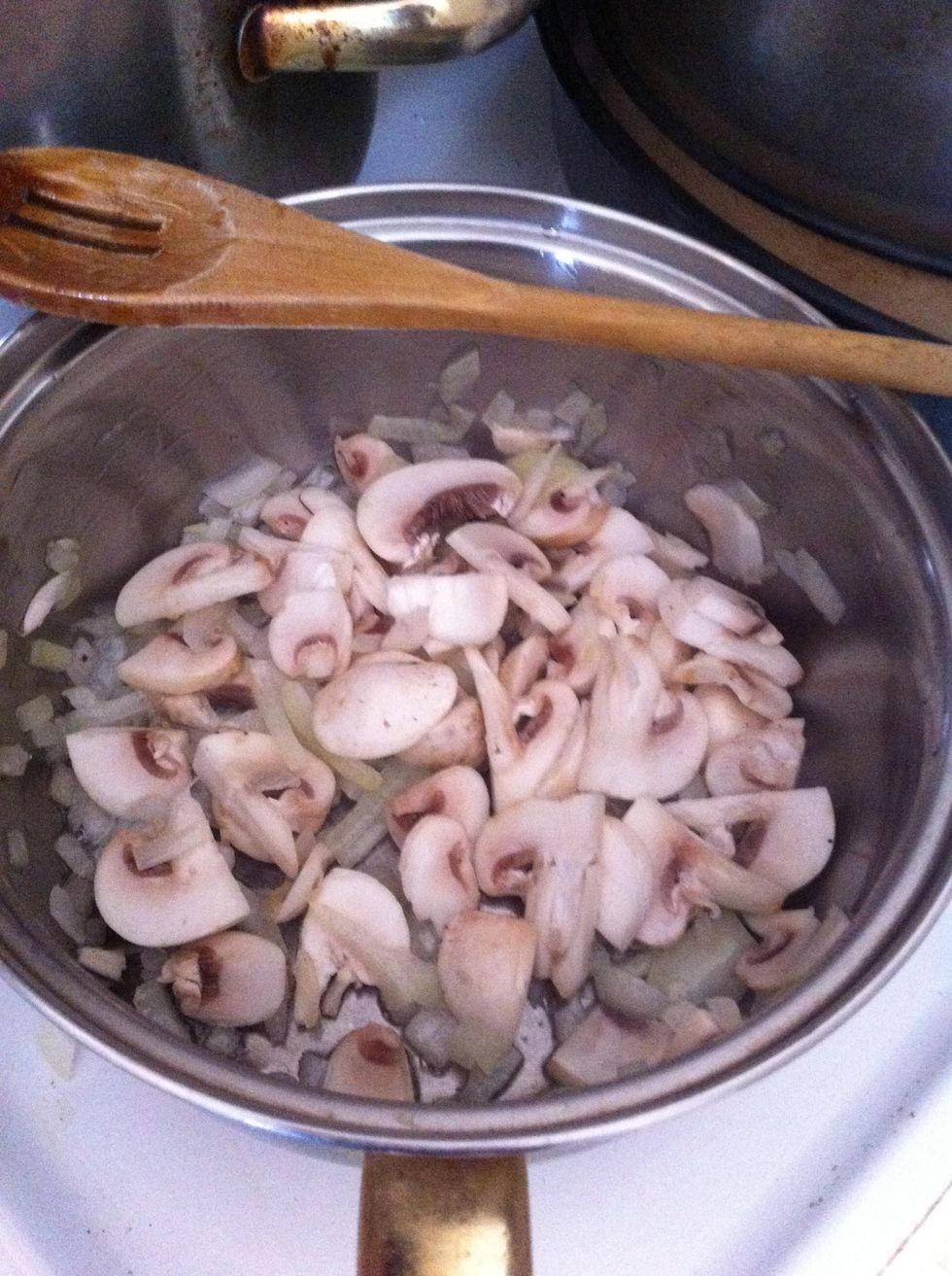 Put them in the oil when the onion has a gold-ish color