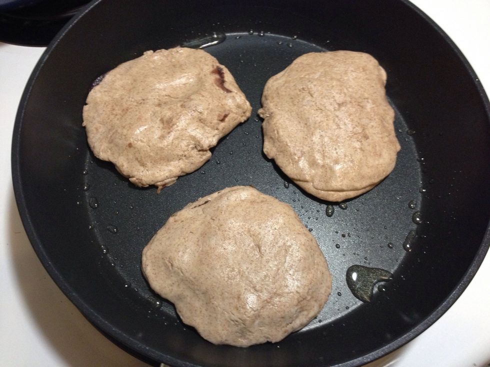 Put them in your pan. Fry them for a few minutes on each side. Watch then closely so they don't burn.