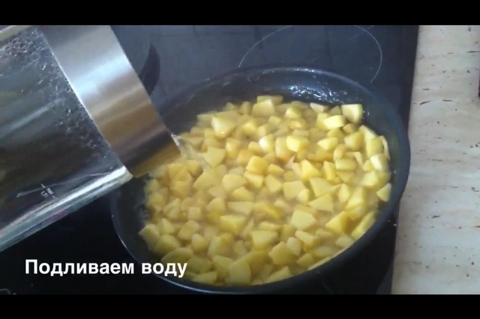 Put them into a saucepan and add some water. Mix constantly