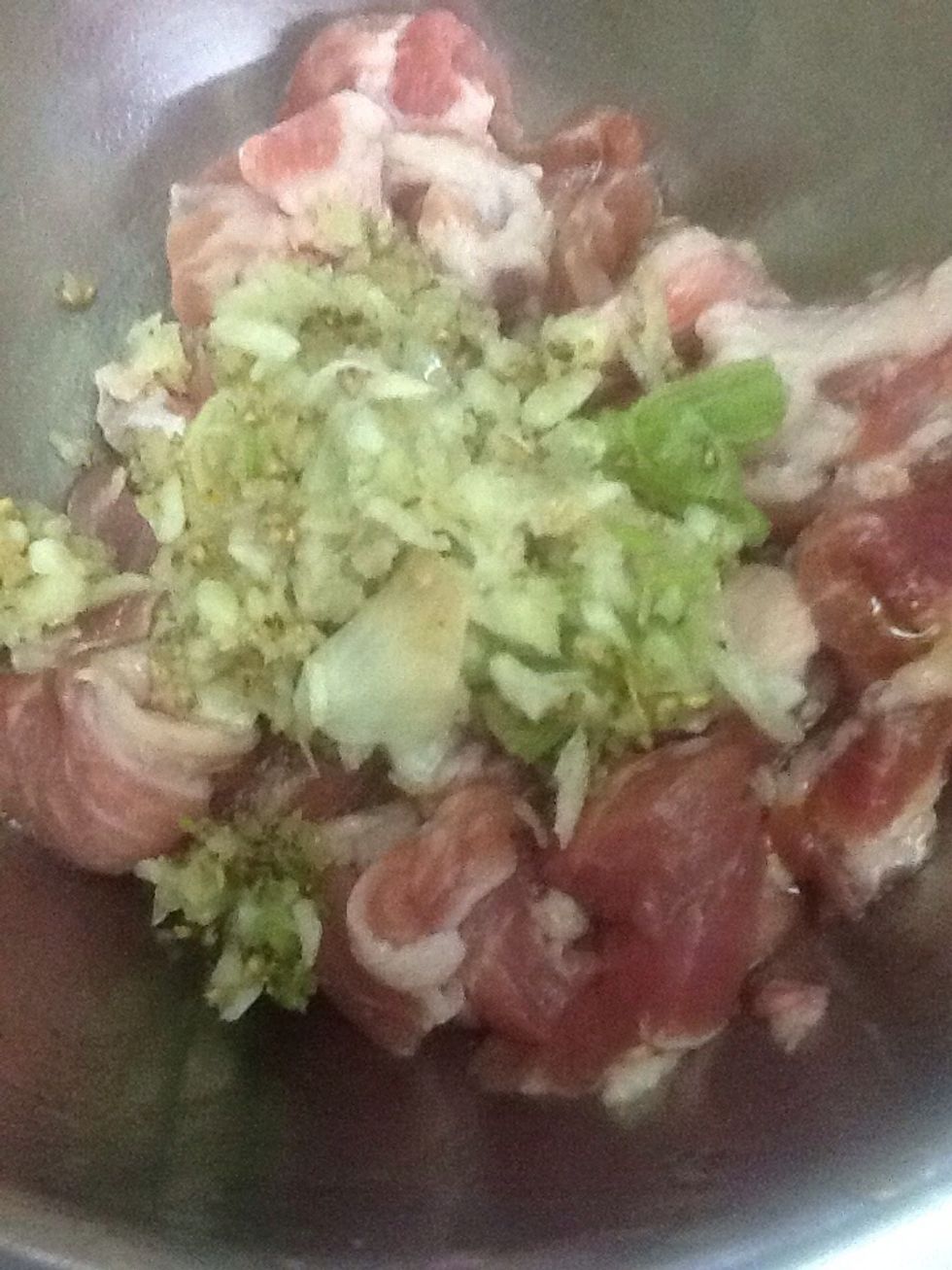 Put them mixed together with your pork