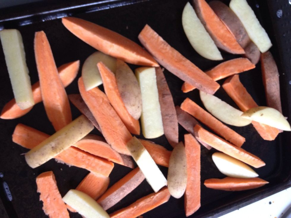 Put them on a baking tray. Spread them out.