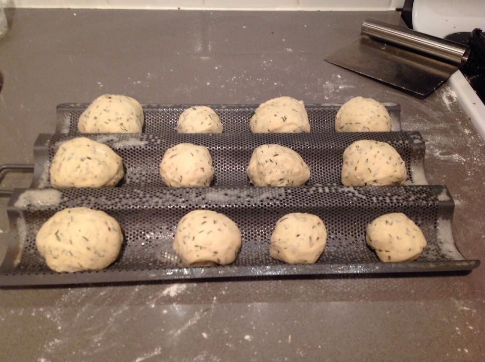 put them on your pan. i used a loaf pan. a cookie sheet will do. line it with parchment  paper and brush with butter.