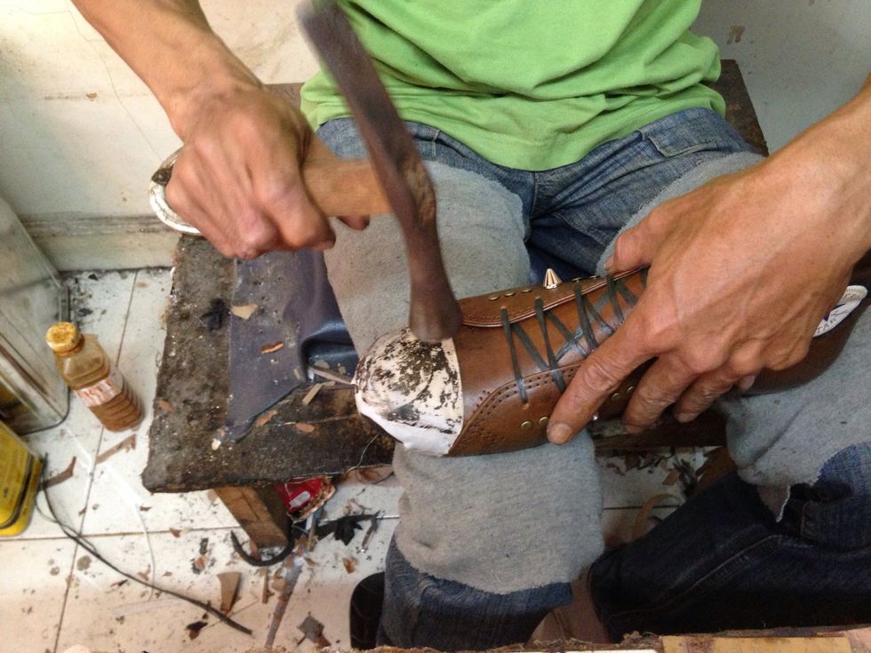 Put them together and hit gently with the mallet..