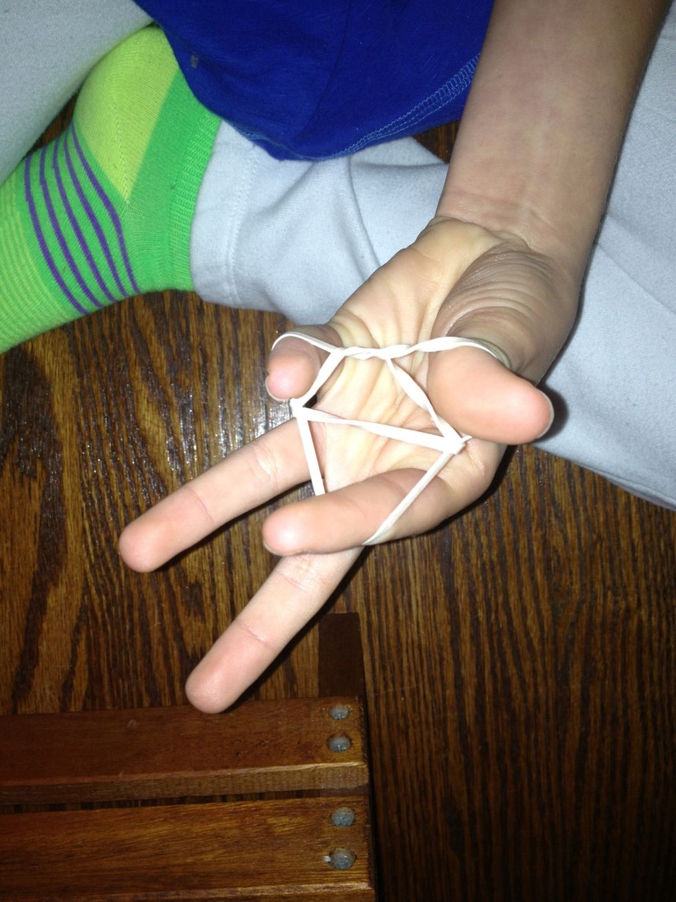 Put thumb in index finger hole and pinky in the middle finger hole