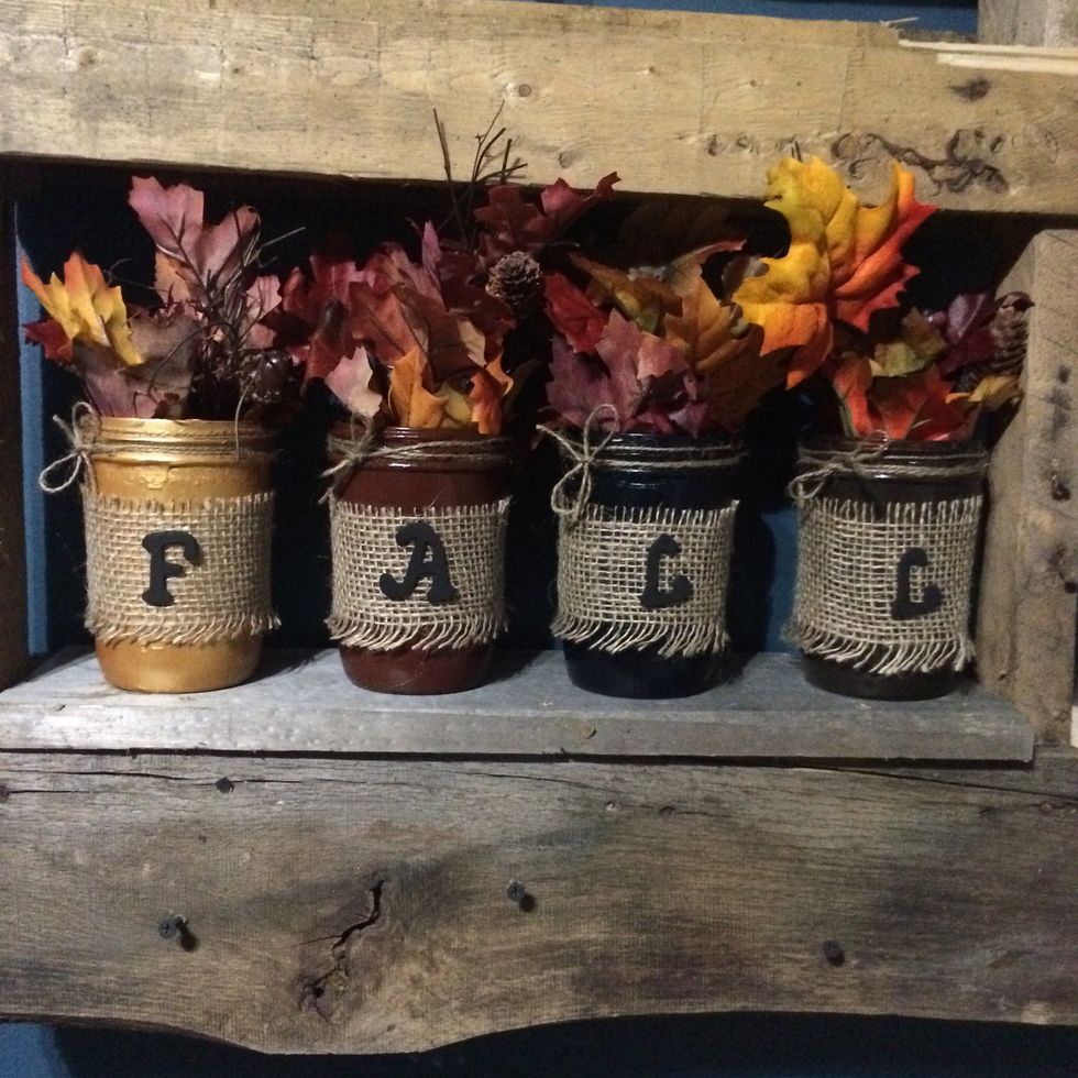 Put twine or burlap looking string around the top of the jar about 3 times and make a bow