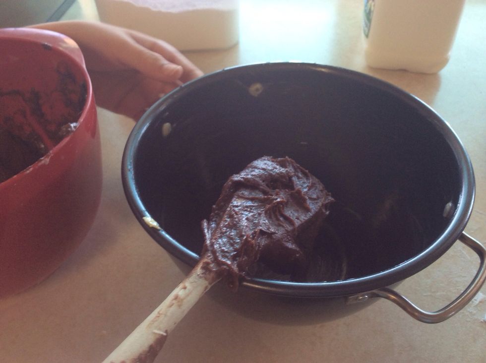 Put two thirds of the mixture into the pudding basin and make a well in the centre.