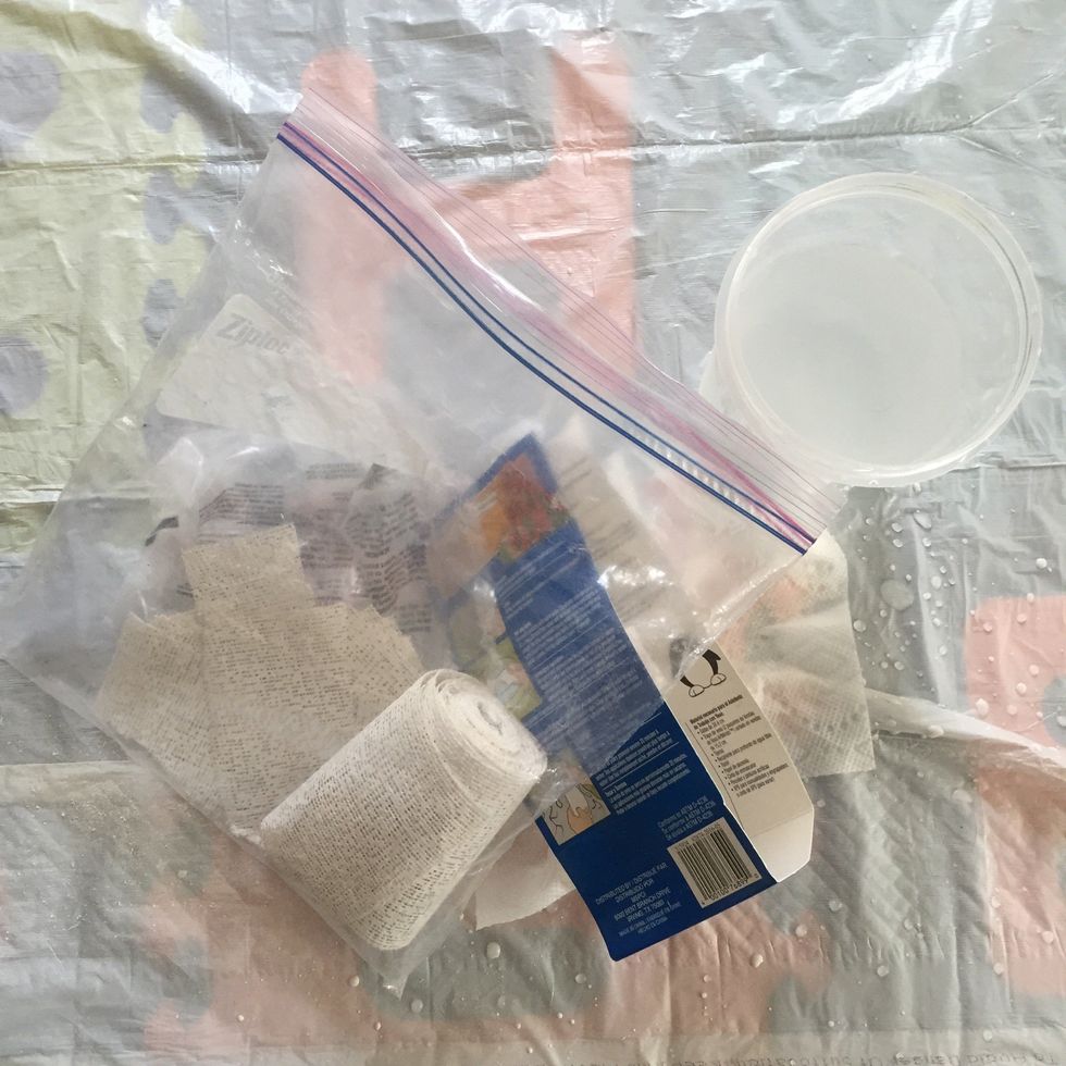 Put unused plaster away, throw away all trash and empty water container