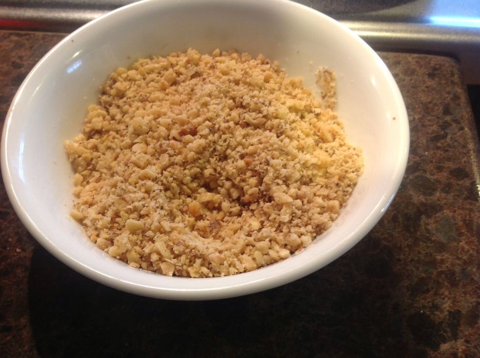 Put walnuts in food processor and pulse a few times. I like it kind of chunky, so the combination of finely chopped and larger chunks works well, but adjust to your preference.