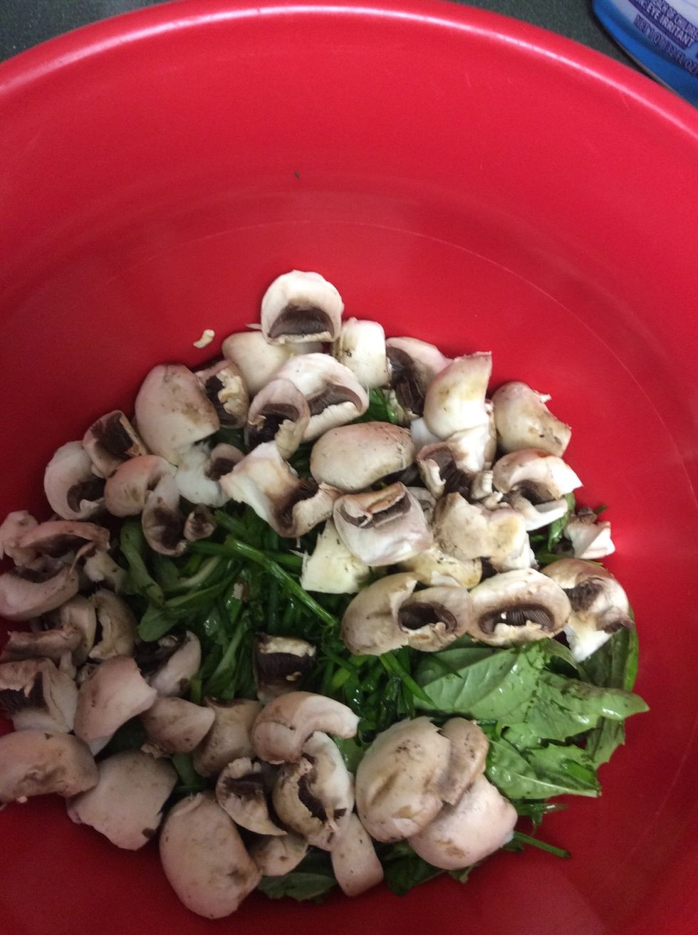 Put Washed Chopped Mushrooms, Chives, Basil in The Bowl