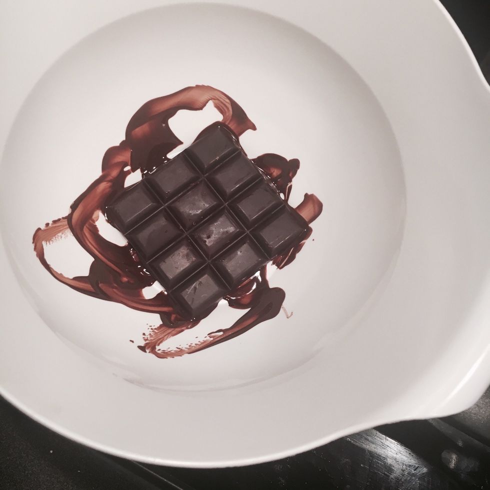 Put water in the casserole and let it simmer. Put the bowl on top and add the dark chocolate. Stir gently until it melts.
