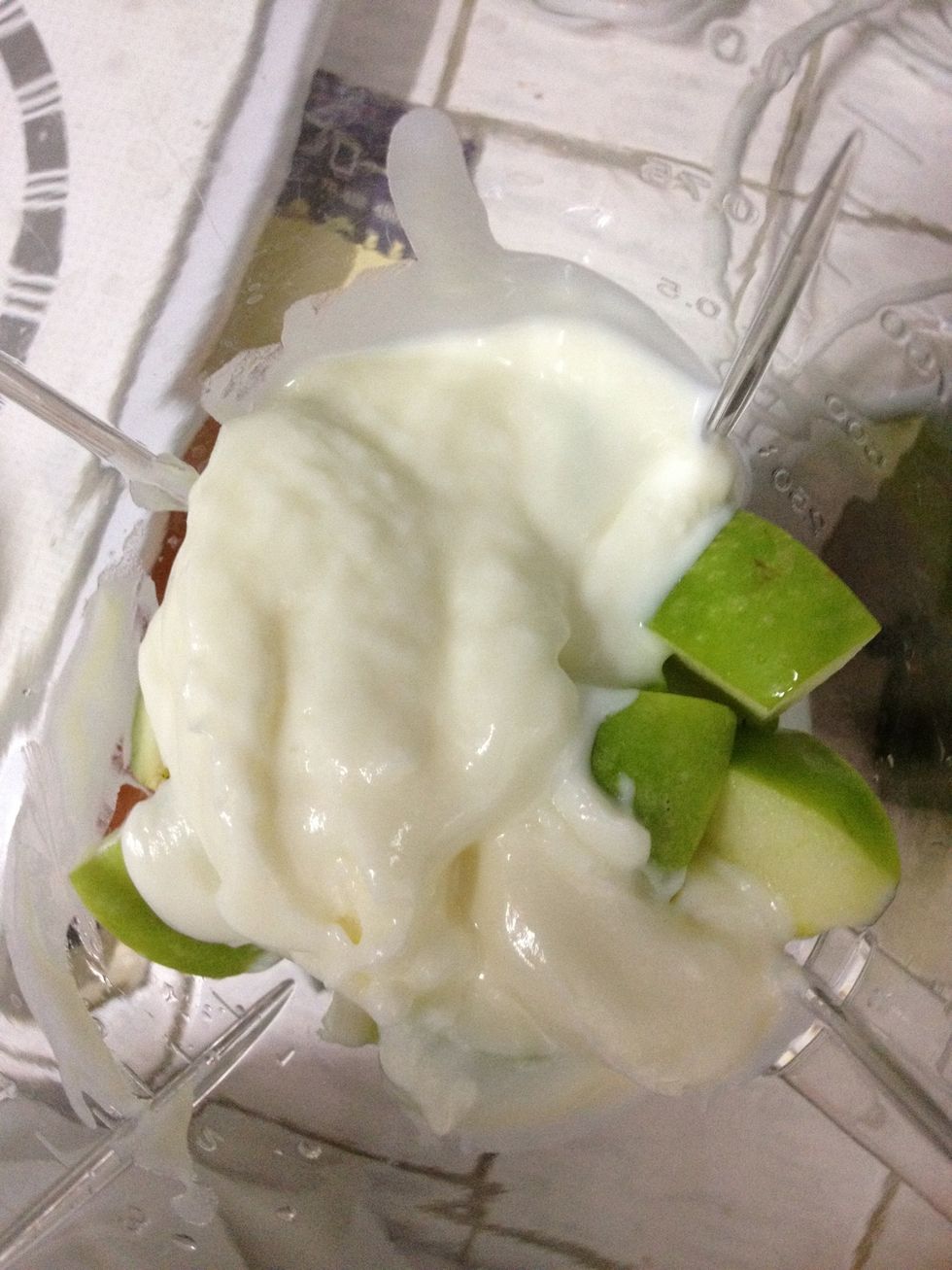 put yogurt, apple in the blender
