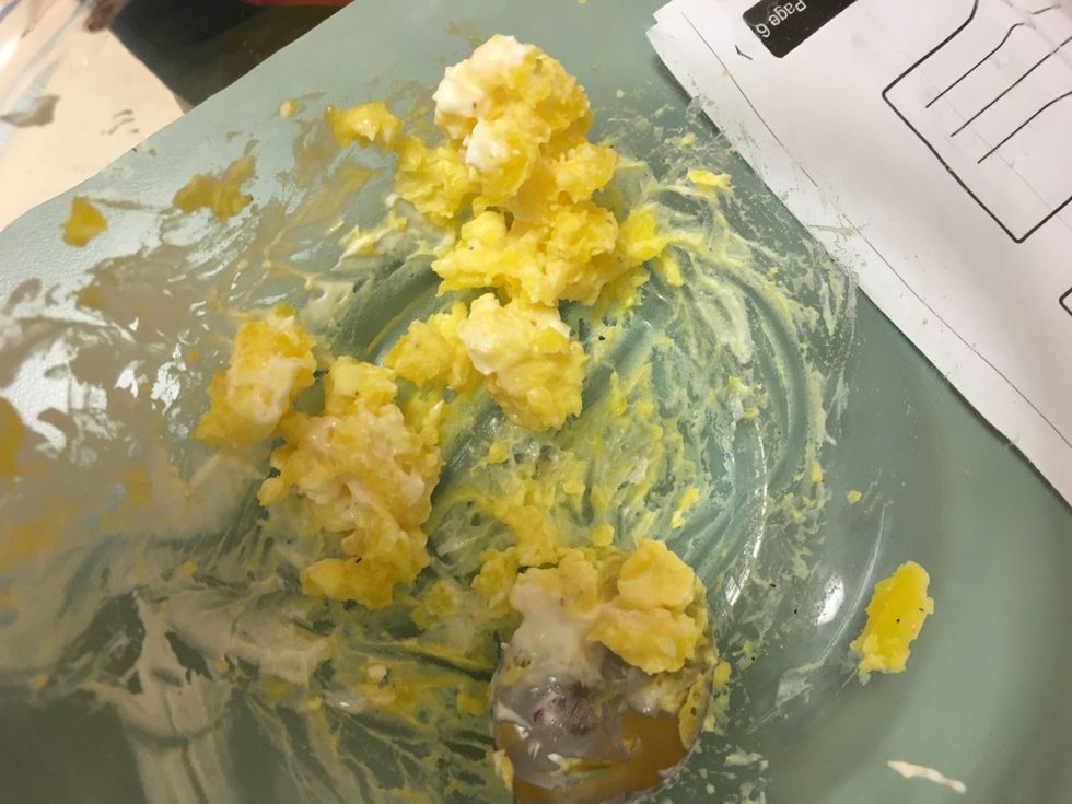 Put yolk, mayonnaise, salt, pepper and dry mustard in bowl and mix.