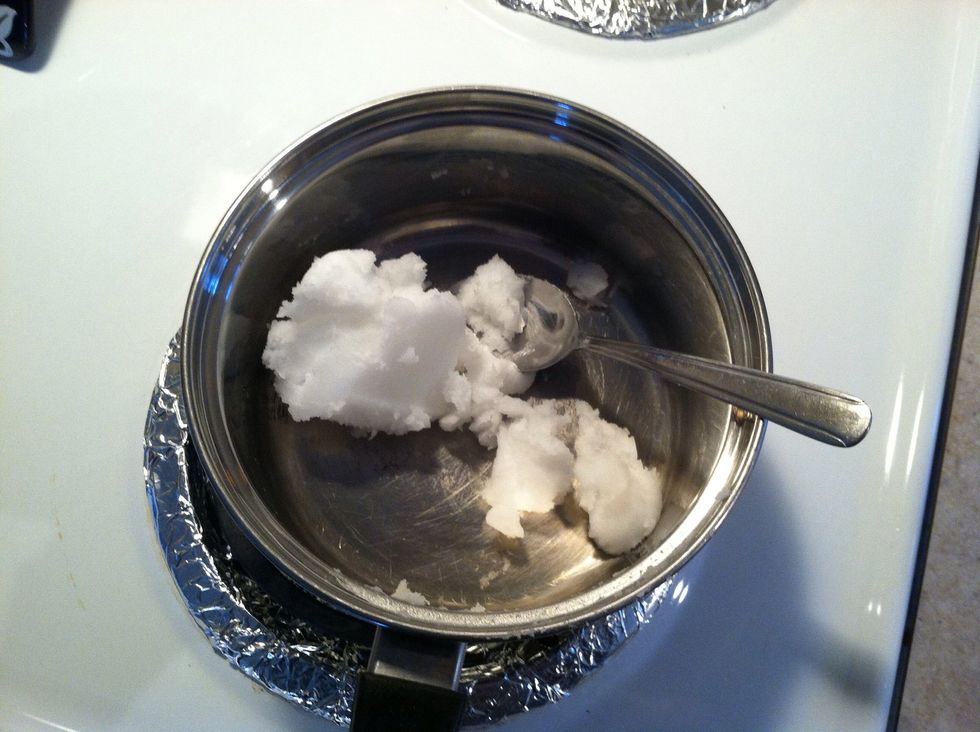 Put your 1/3 cup coconut oil in a small saucepan on low. Heat just until melted.