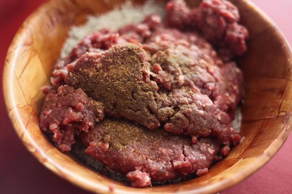 Put your 500 gm mince in and let me introduce you again to my Mother's favourite spices. You can spice the mix to your own taste but keep the spice a woody spice like cinnamon, clove etc.