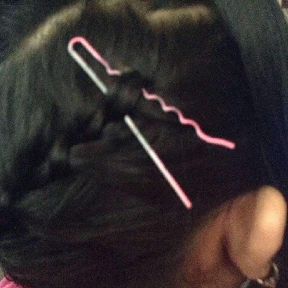 Put your bobby pin through the first stitch like so