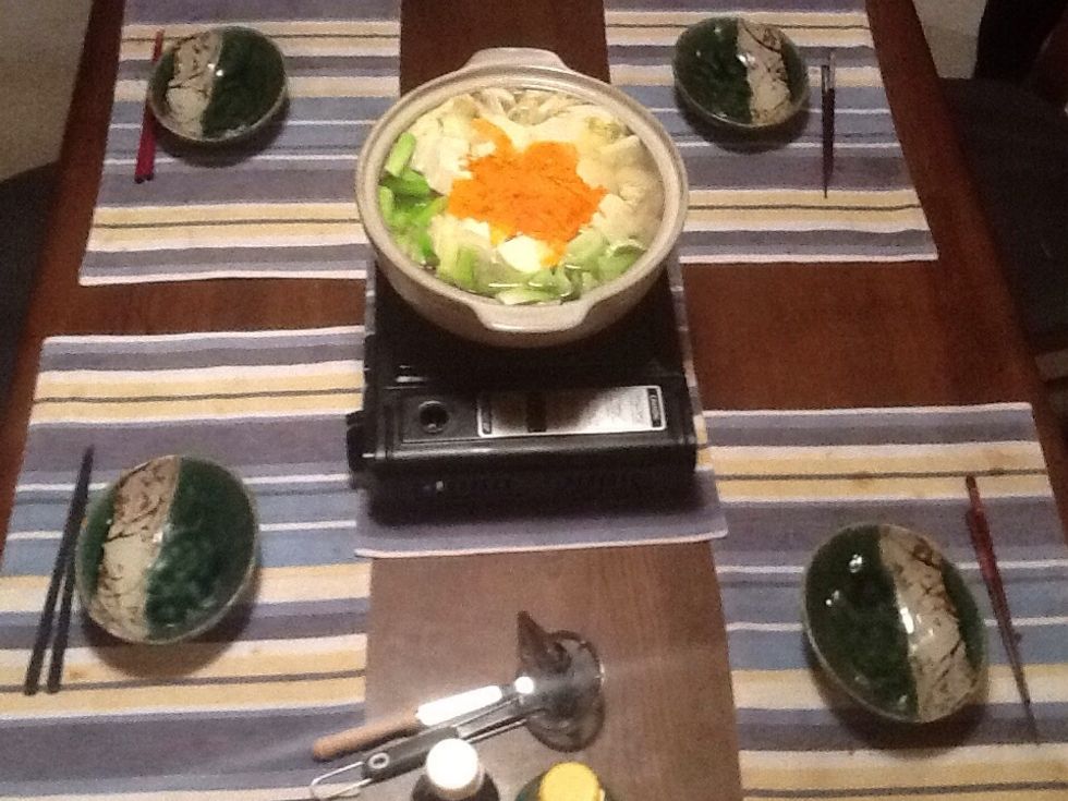 Put your chicken, gyoza, tofu and vegetables and enjoy with ponzu sauce