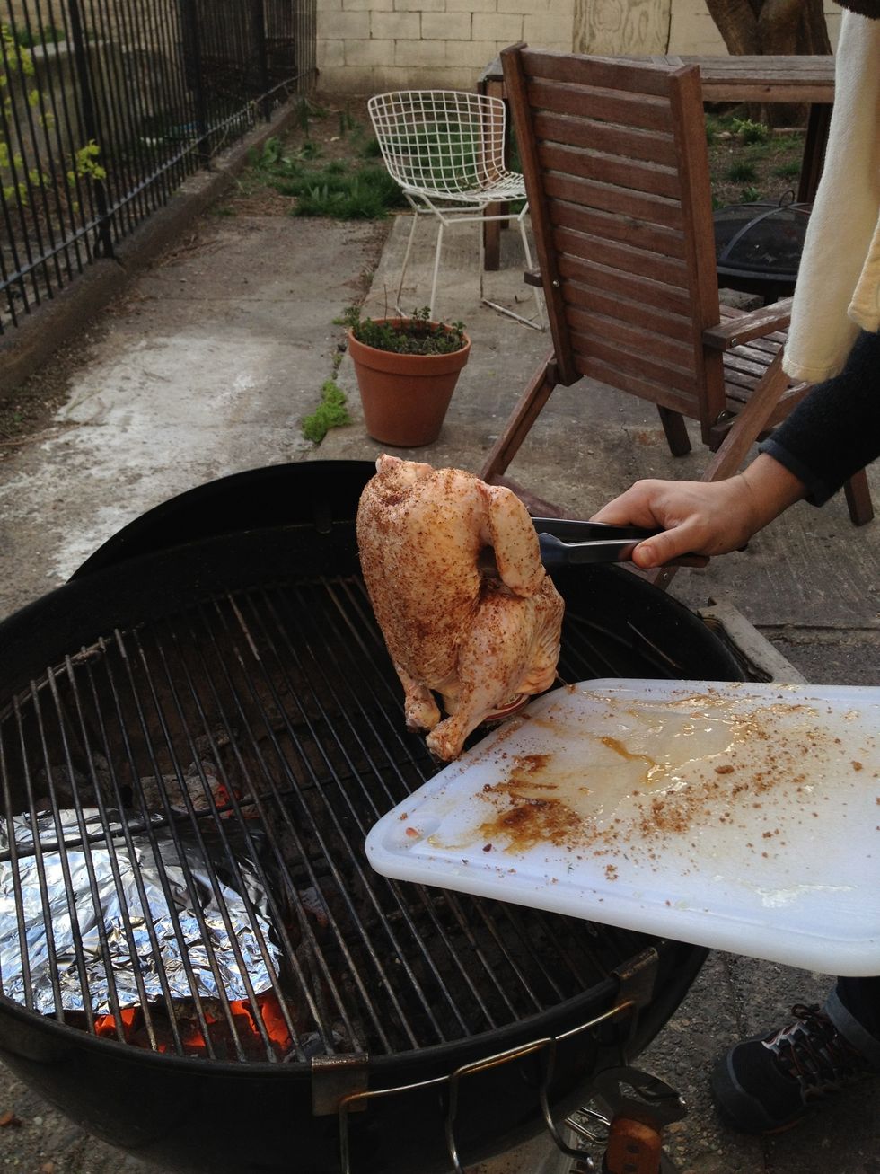 put your chicken on the opposite side of the grill from the coals.