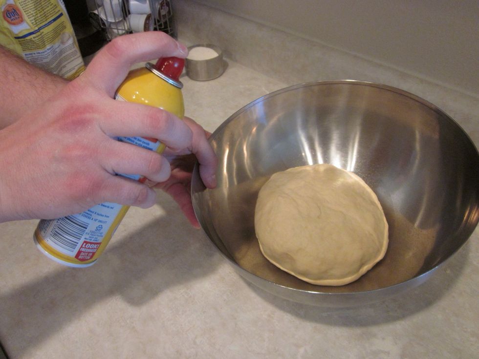 Put your dough in the bowl and give it a little spray too so it does not feel left out