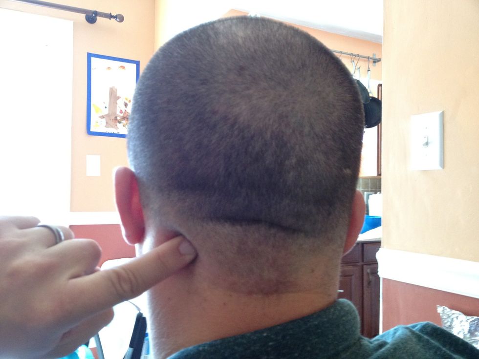 Put your finger on the base of your skull where you neck meets you head (midline). Slide your finger towards your ear keeping in contact with the base of your skull press anywhere thats sore.