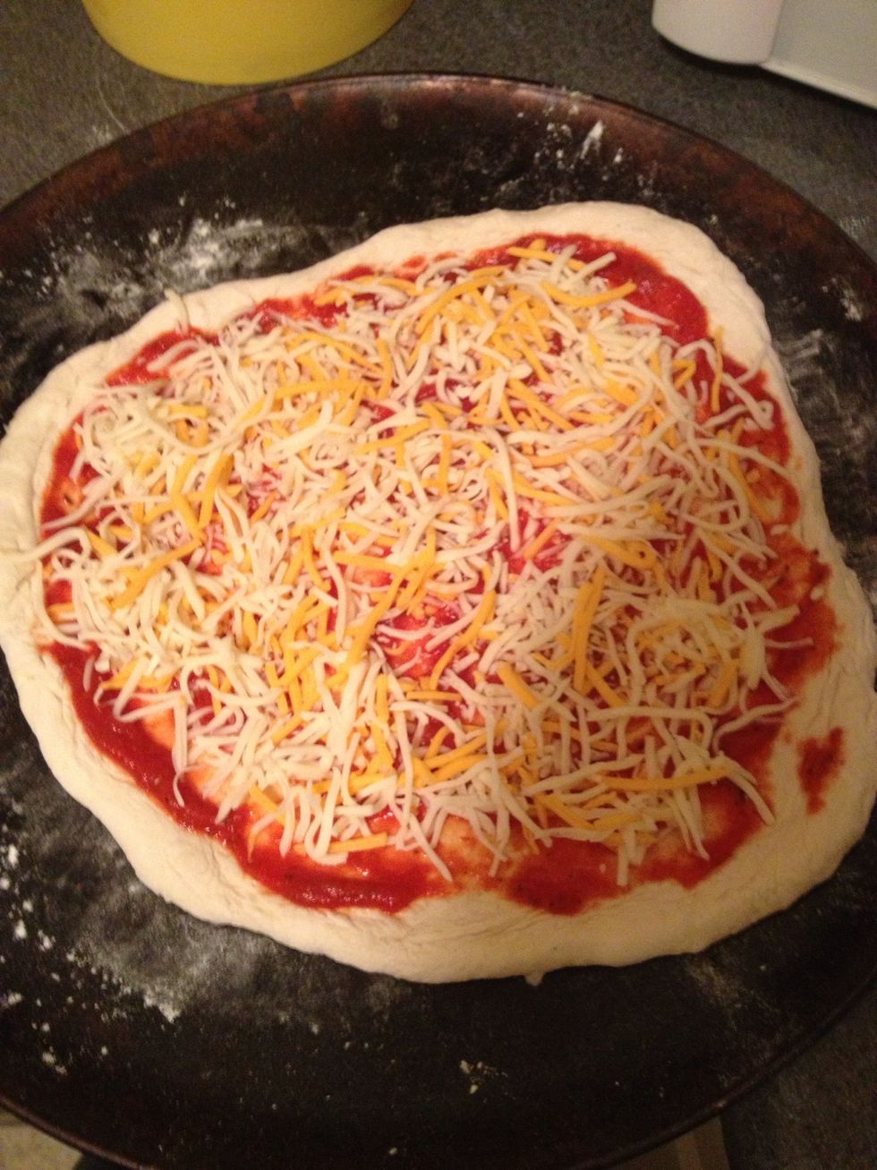 Put your first layer of cheese down, make sure it covers the whole area