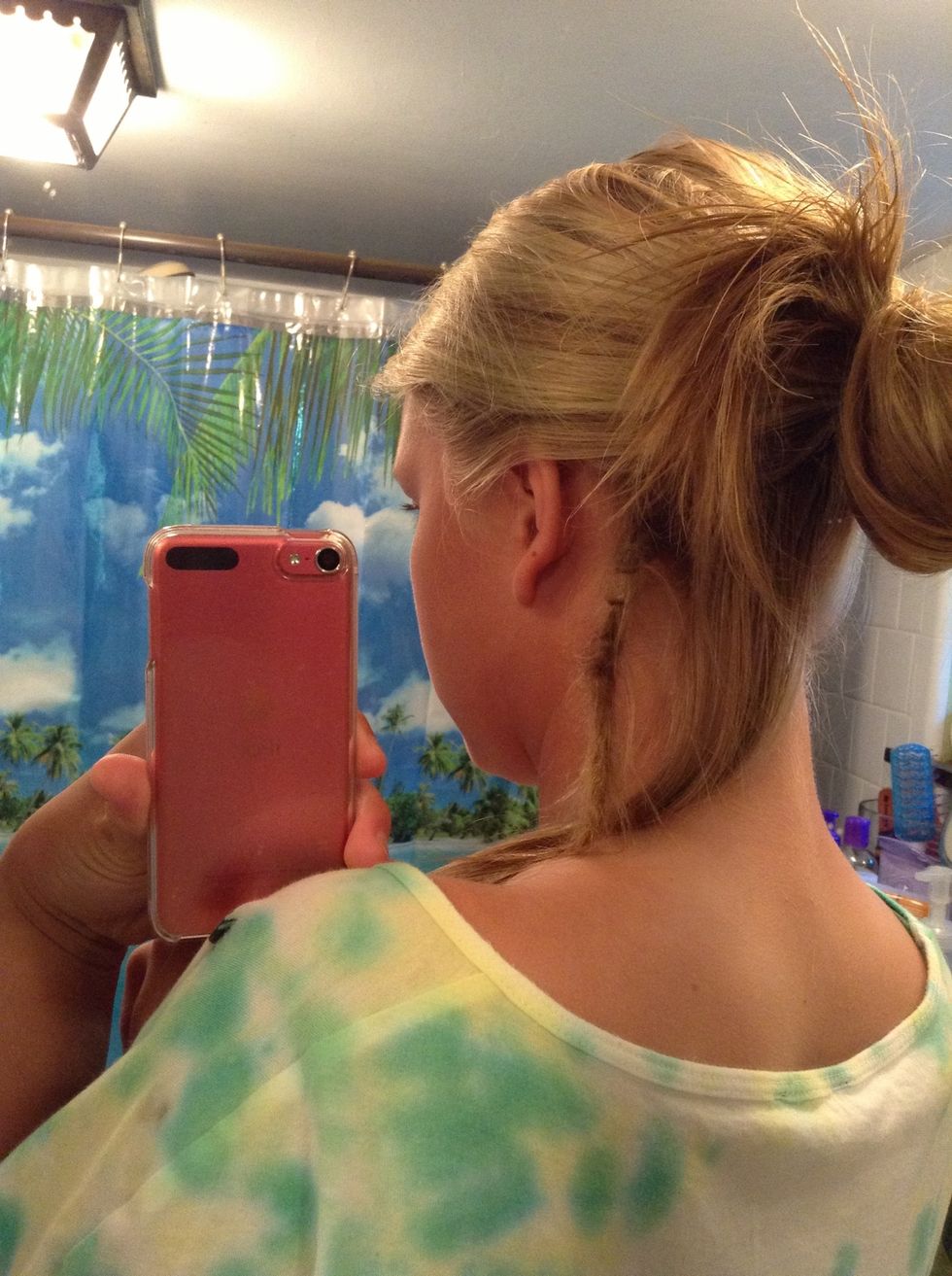 put your hair up so that you don't get any hair that you don't want in the dread ! i left down my one dread & the hair that's gonna become a dread c :