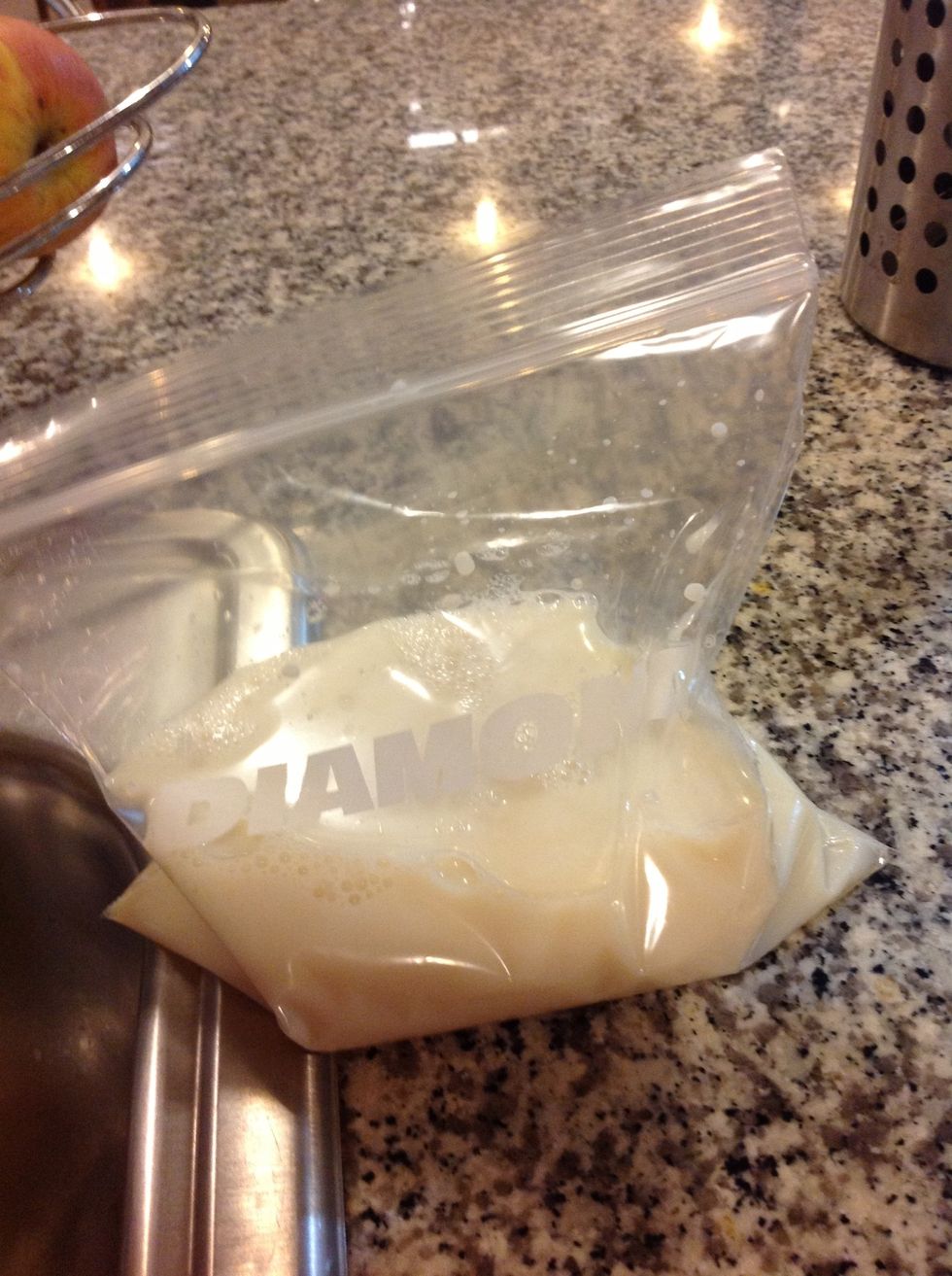 Put your milk, vanilla extract and sugar into your small bag