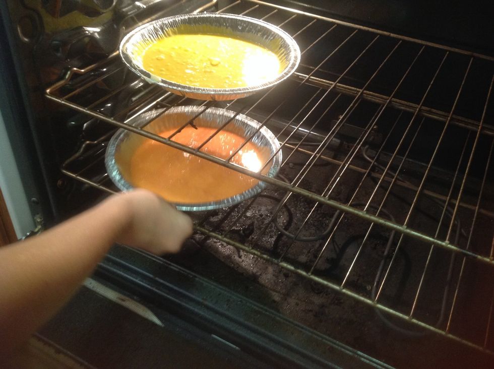 Put your mixes in the oven for 20 mins. Ps you should've pre heated them to 355 deg