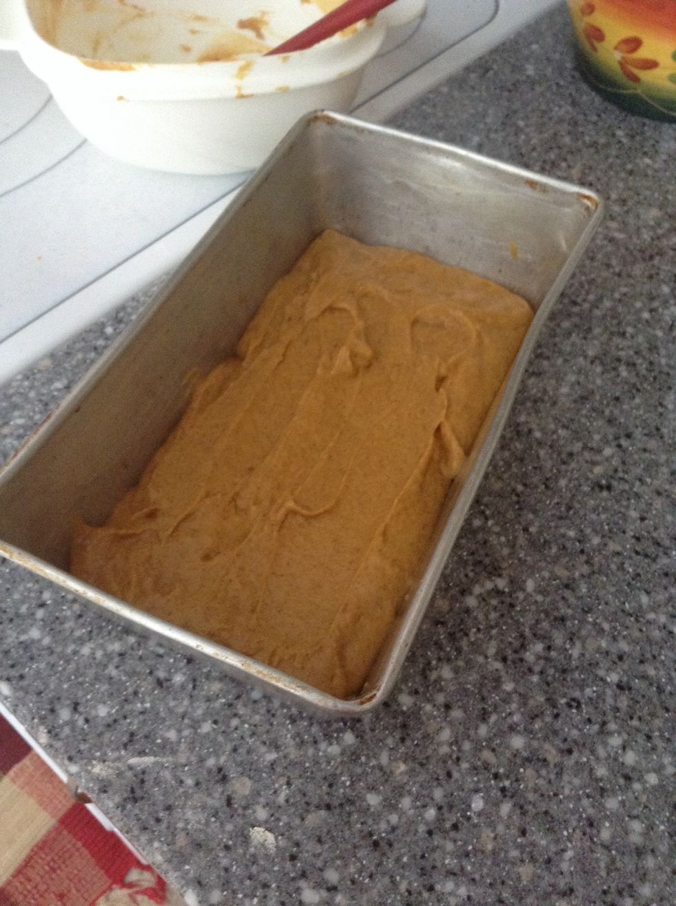 Put your pumpkin mixture into the pan in spread it out evenly.