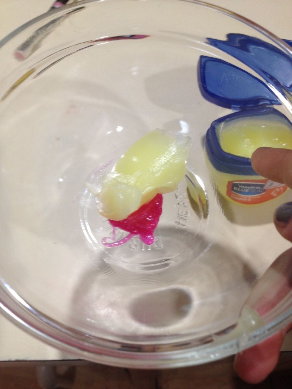 Put your Vaseline and lip stick or lip gloss in a bowl