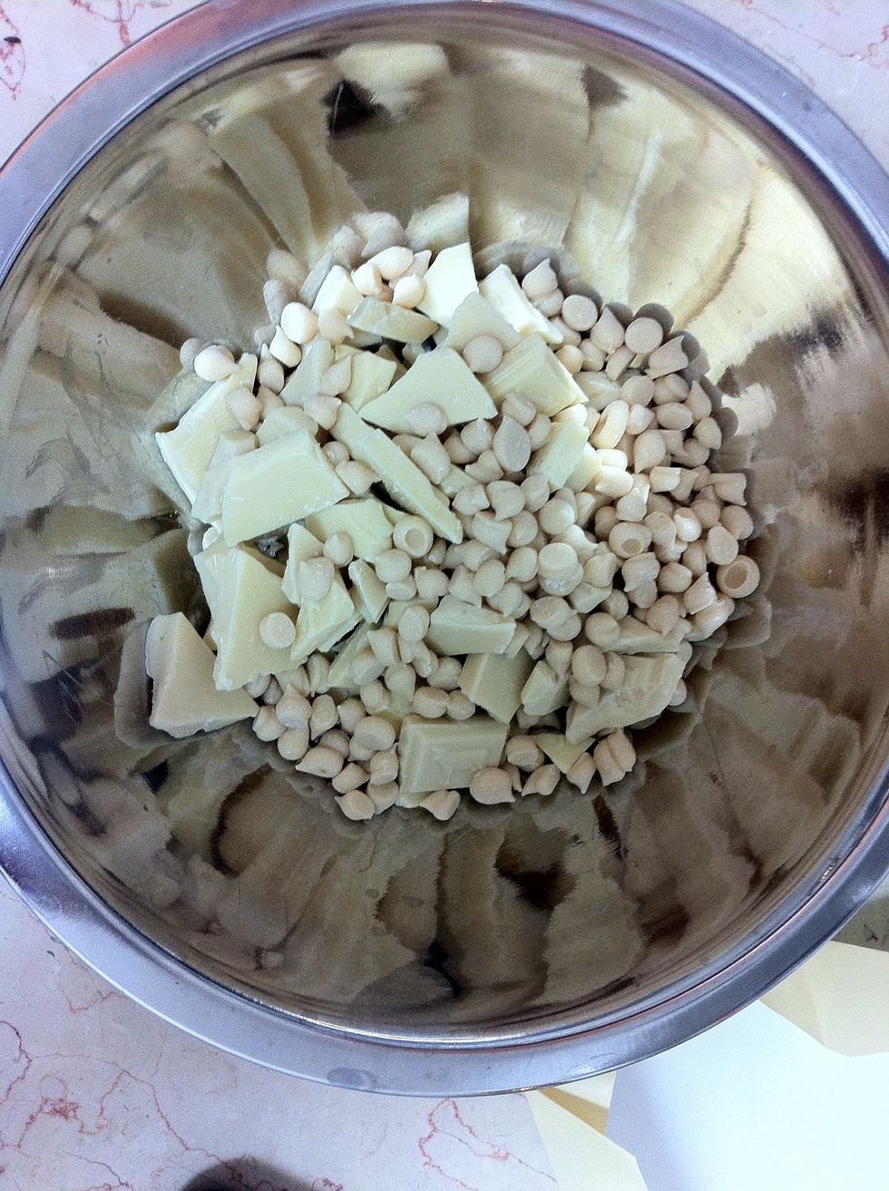 Put your white chocolate in a bowl and bring the cream to a boil