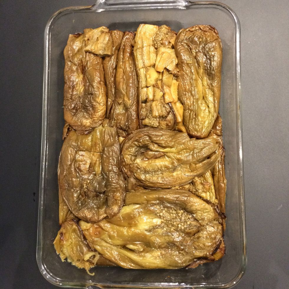 putting it together. start with the aubergines