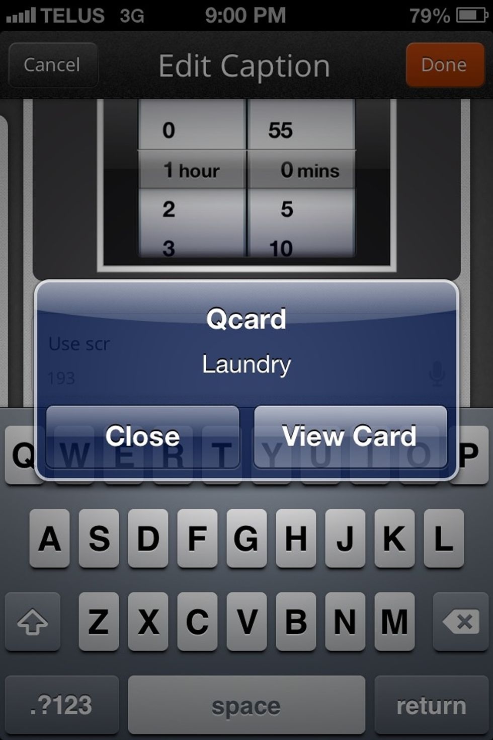 QCard will chime and send an alert when it is time to start your laundry. Tap on "View Card"
