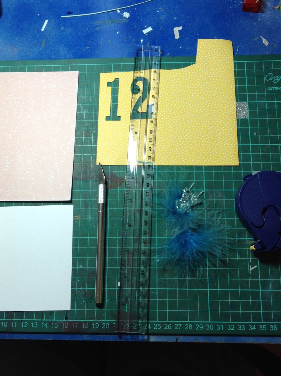 Quick look at supplies.  Edit: I did not end up using the yellow piece of paper