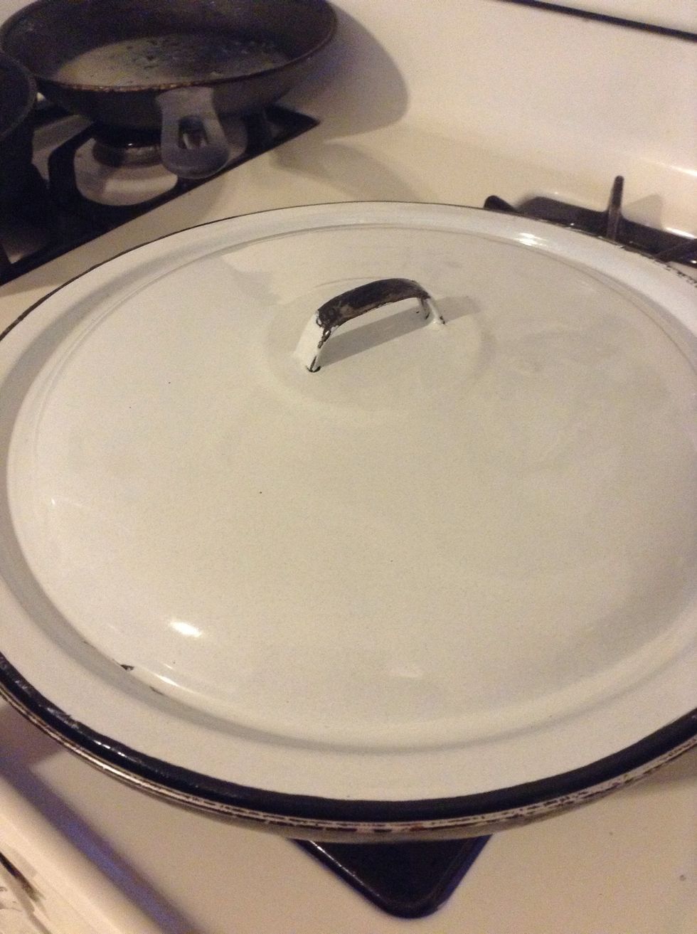 Quickly cover because now we are steaming the baby broccoli. It's like "twice cooked" green beans only this is twice cooked baby broccoli (or whatever name you might call these).