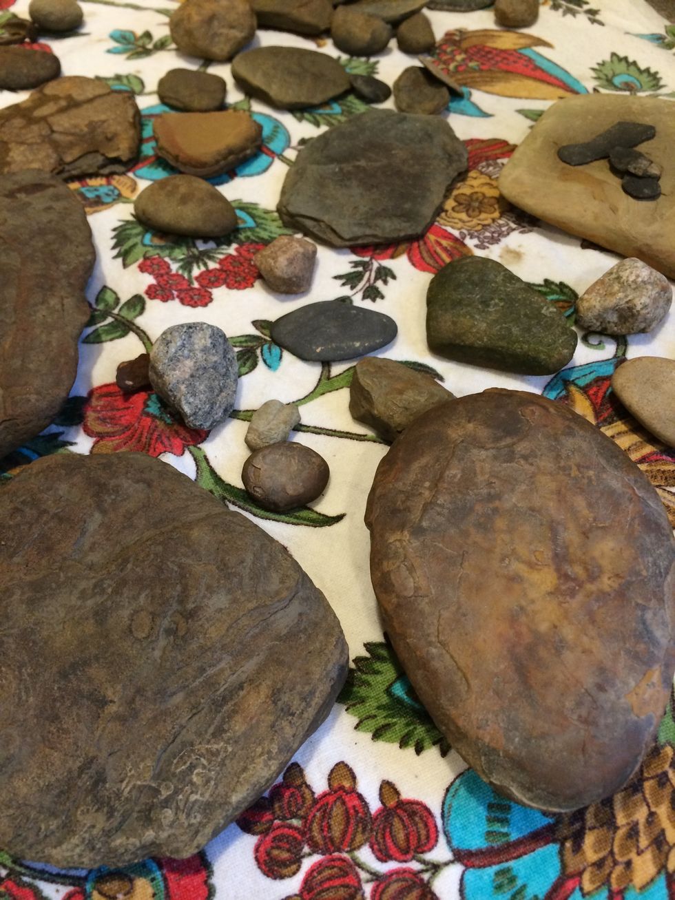 Random stones and pebbles I have collected. You can also purchase river stones or colored glass to use instead.