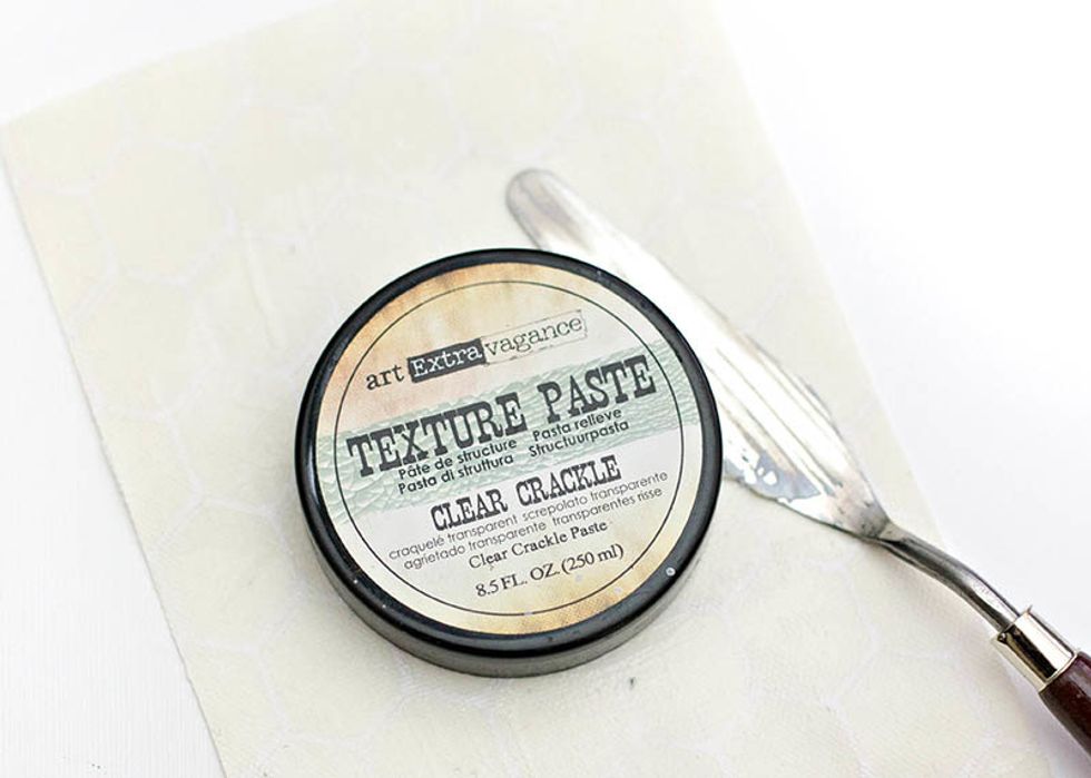 Randomly apply a touch of Clear Crackle to give it extra texture. Set aside to dry.