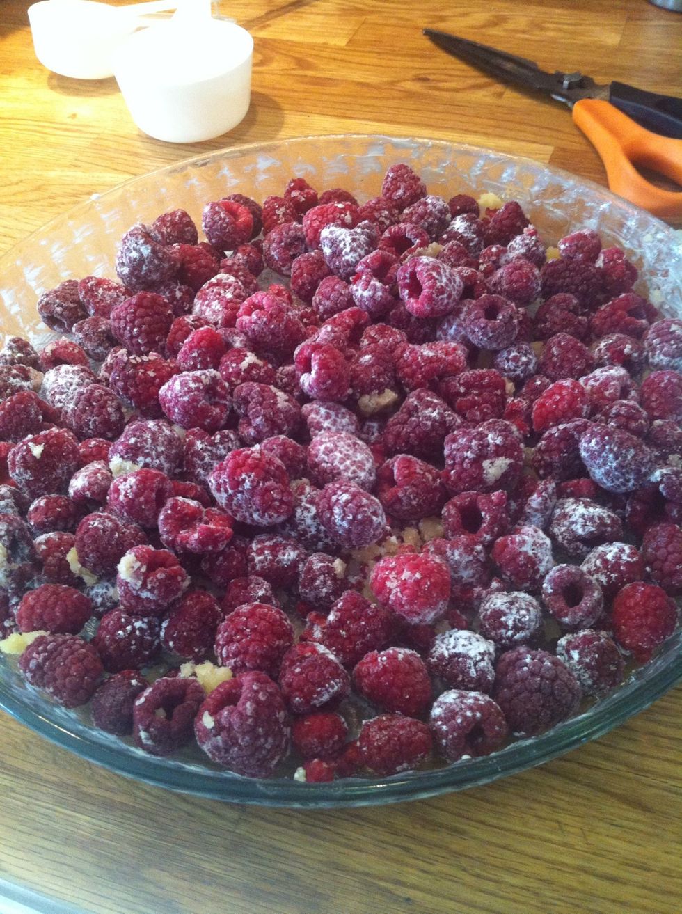 Raspberries! We Also Added som powdred sugar because this was frozen raspberries