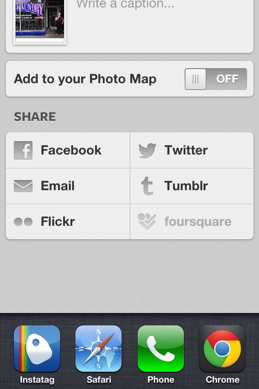 Rather than enter all the tags manually, I double tap the home button to open the app tray and select Instatag App (far left).