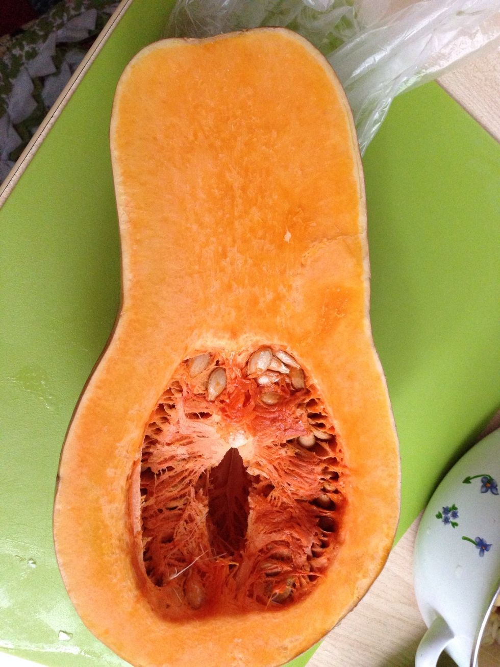 Raw pumpkin, cut some pumpkin and clean from seeds