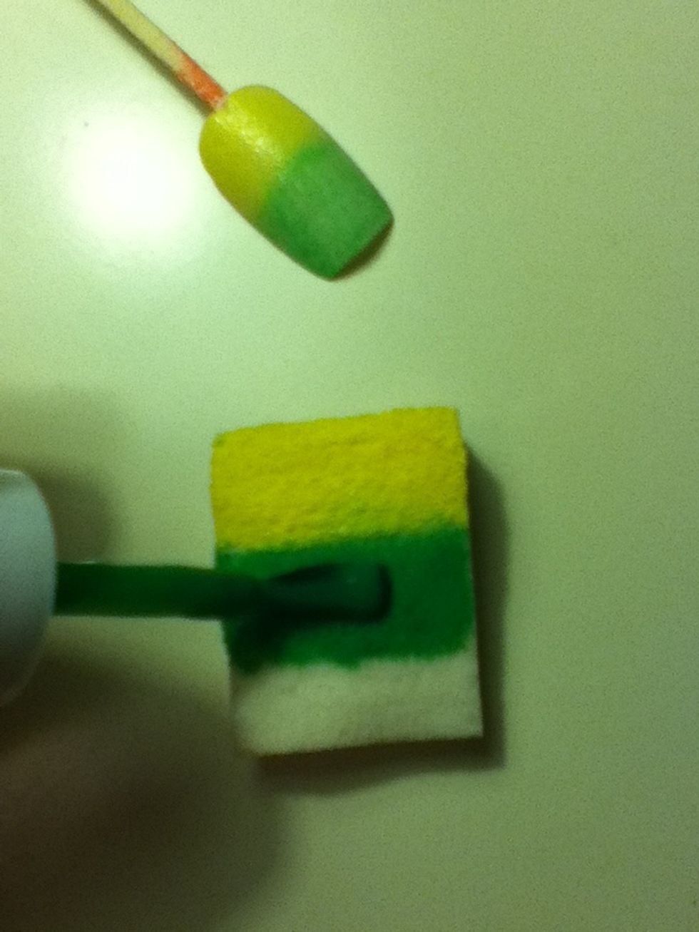 re- applying the colors on the sponge before each nail will keep it wet for each nail, thus a better outcome