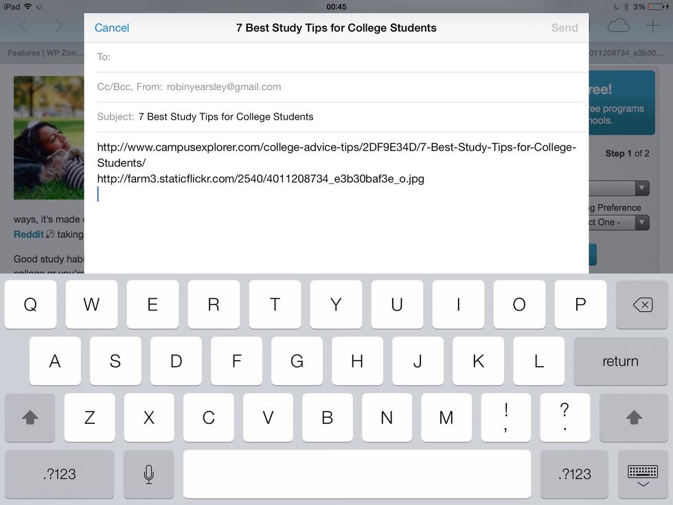 Re-open the source article tab, and click the email option to open up a new email with the URL embedded within. Keep this on the top line. Paste the image URL (it's copied already) on the next line.