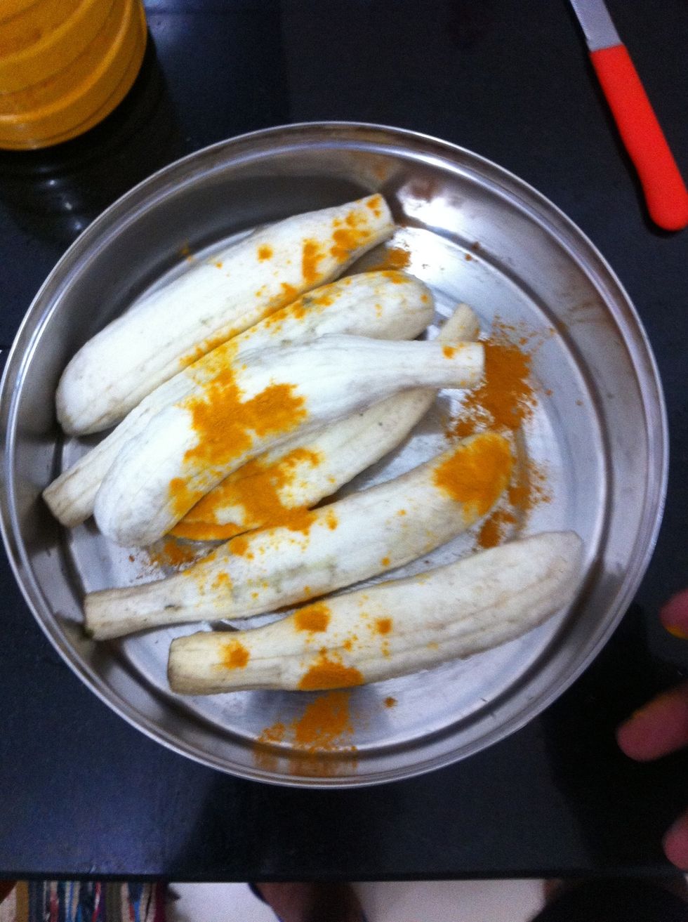 Ready for adding water to submerge all plantains