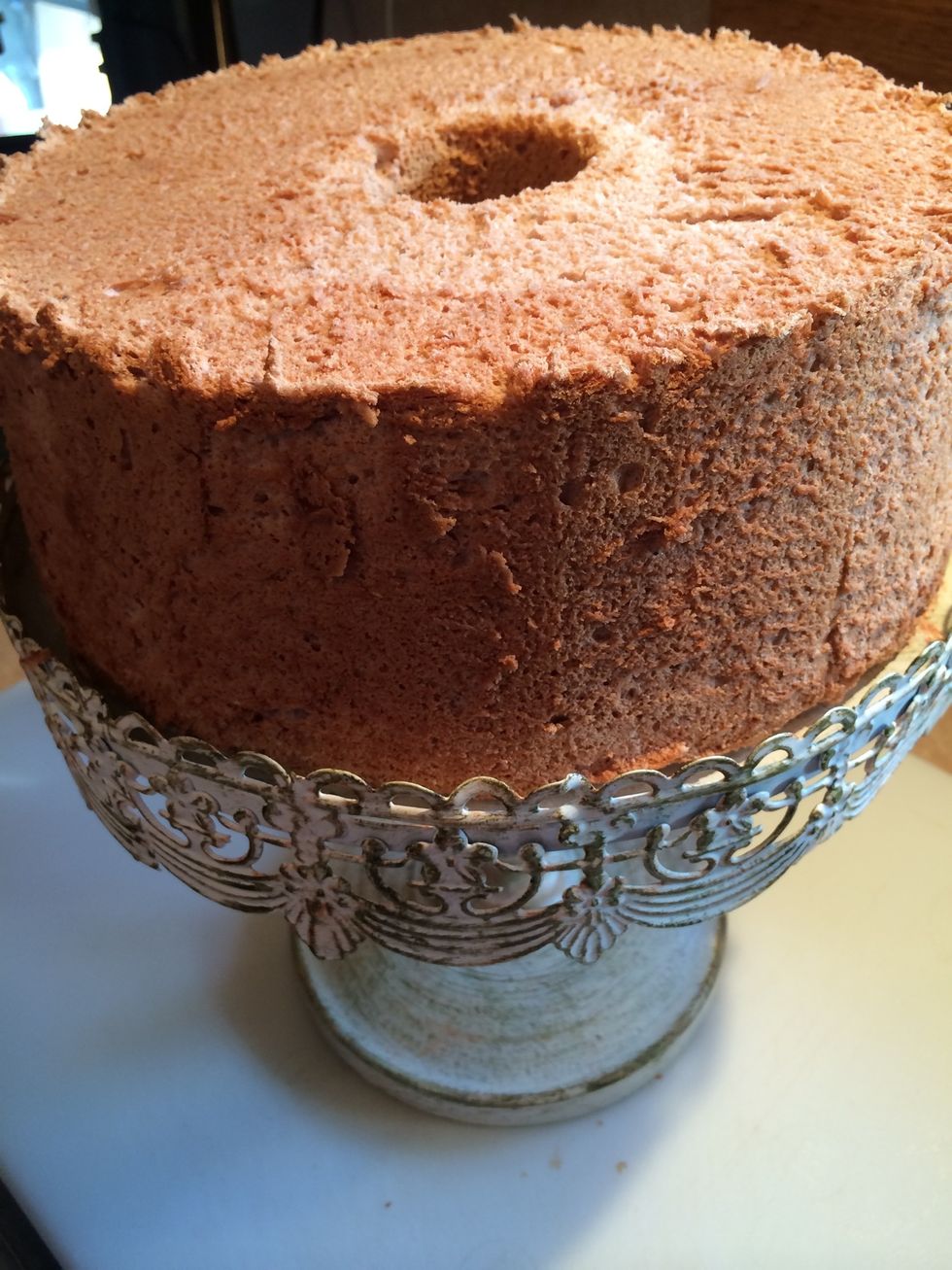 Ready for your final touches! Simple powder sugar can make this Mocha Angel Food Cake look elegant.