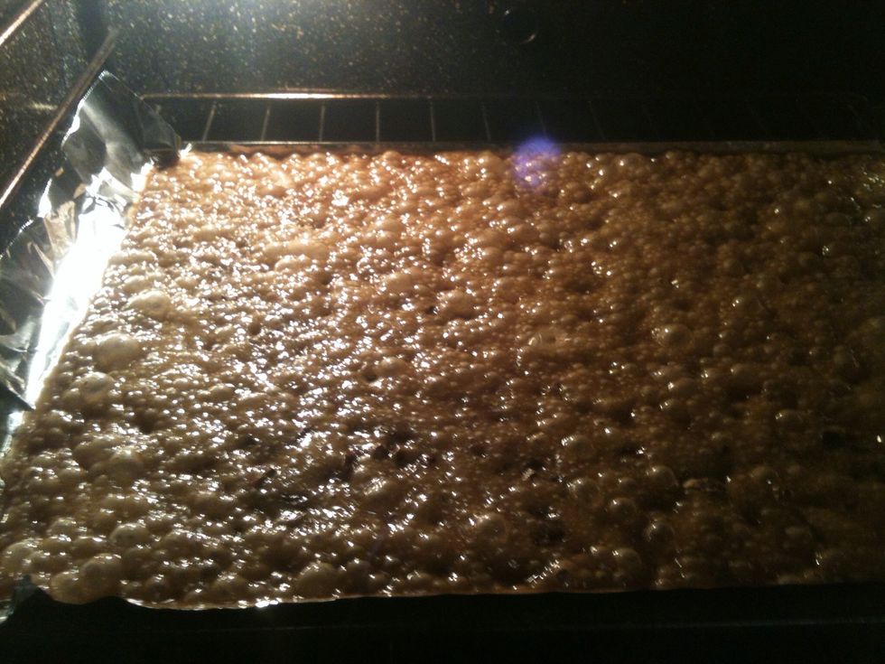 Ready to come out! Sprinkle chocolate chips as soon as pan is removed from oven.