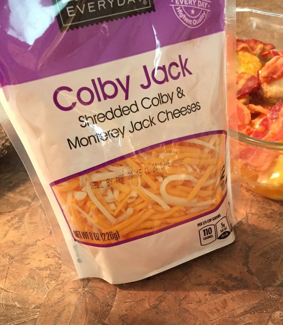 Recipe calls for shredded Colby- Monterrey Jack. (In a pinch, cheddar would probably work. Co-Jack works well however, and has a good flavor.)