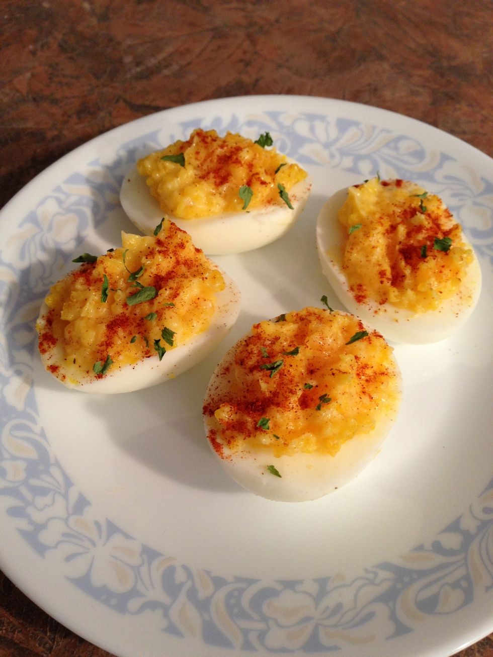 Recipe makes 12 deviled eggs using 6 eggs. (I made a smaller batch this time)