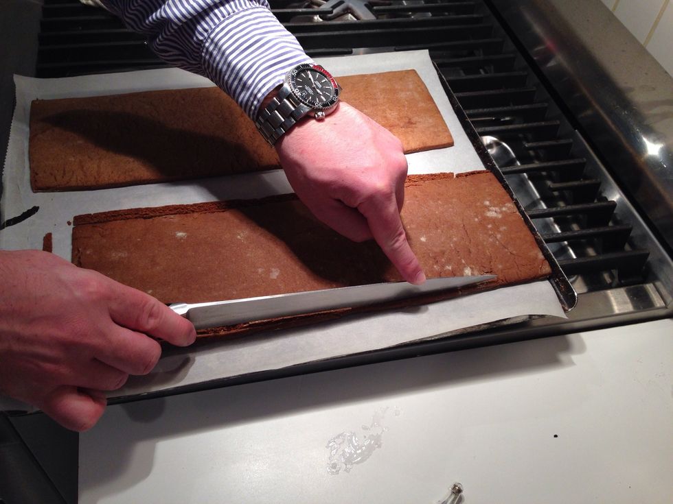 Recipe says to trim rough edges, so get that big knife! Your mother will definitely let you do this.