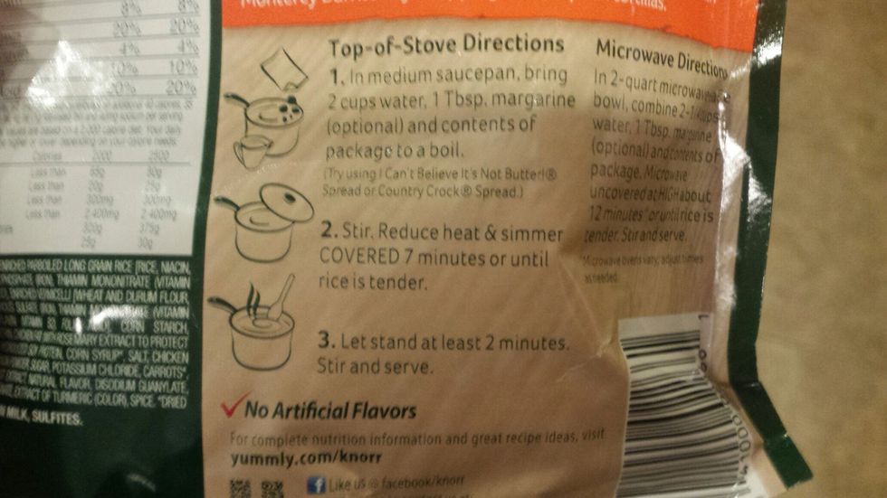 Recipe to cook the chicken flavored rice.