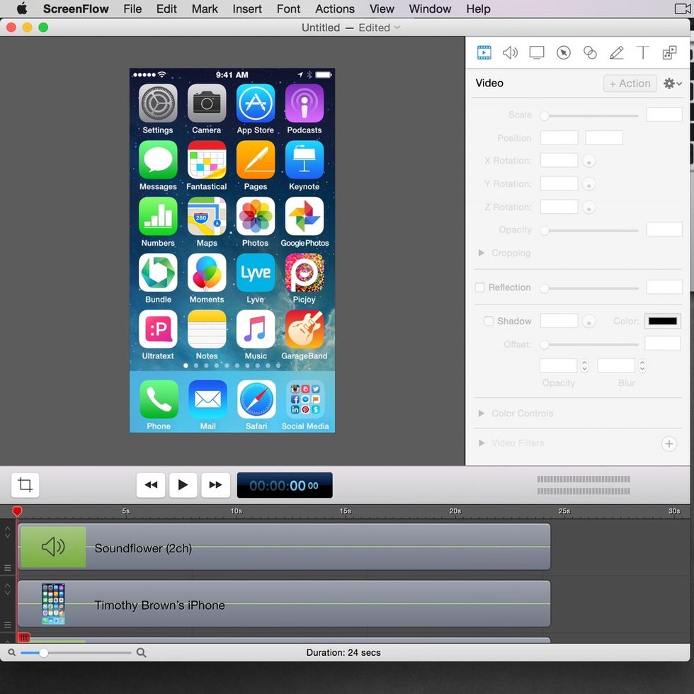 Recording appears in timeline for further editing.